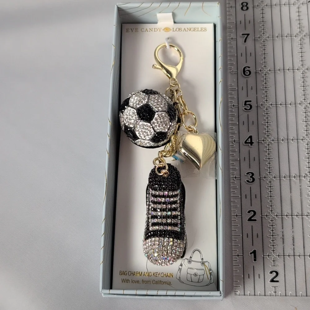 Eye Candy Los Angeles Crystal Soccer Themed Bag Charm & Key Chain